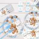 168pcs We Can Bearly Wait Bear Plates Napkins Party Supplies Disposable Cups Paper Tableware Set Baby Shower Decorations for Boy Gender Reveal Serve 24 Guests
