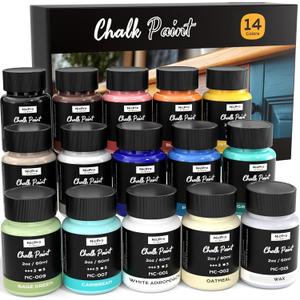 Nicpro 15 Colors Chalk Paint for Furniture, 2 fl oz (60ml) Ultra Matte Finish Acrylic Craft Paint, Non-Toxic Chalk Furniture Paints for Wood, Metal, Cabinets, Home Decor with Liquid Wax, Color Wheel