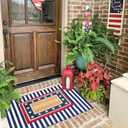 CAINANEL Blue and White Striped Rug 4th of July Door Mat Summer Front Porch Rug Independence Day Welcome Doormats for Farmhouse Entrance Porch Outdoors Decor(Blue and White, 24'' x 35'')