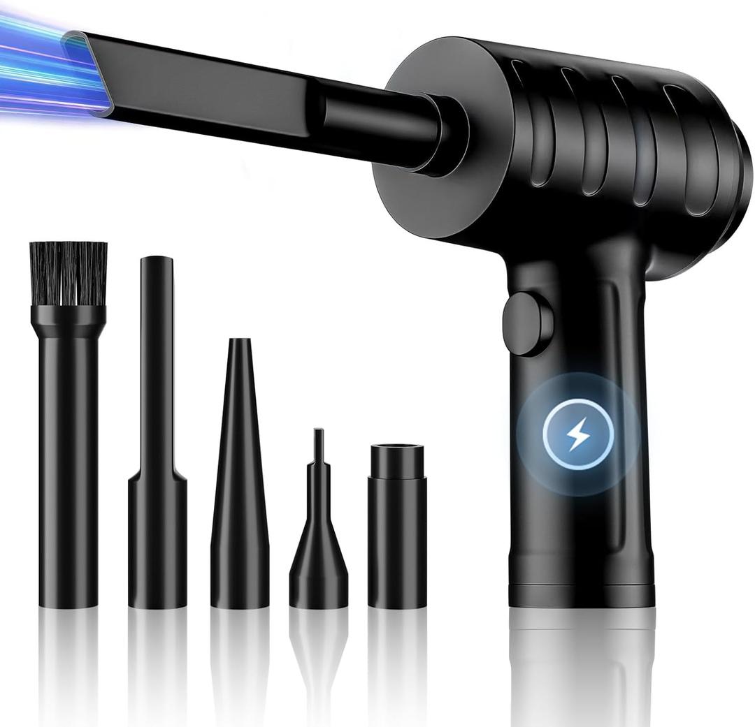 Compressed Air Duster  51,000 RPM, 3 Adjustable Gears, 5 Nozzle Attachments, TypeC USB Rechargeable Air Blower for Electronics, Keyboards, and Dust Cleaning