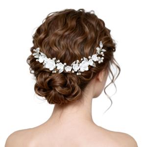 2 x Avxdbr Bride Wedding Hair Vine Floral Head Piece Pearls Handmade Hair Piece Rhinestone Headband for Women for Wedding Engagement Party