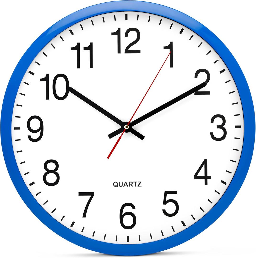 Bernhard Products Blue Wall Clock, Silent Non Ticking - 16 Inch Extra Large Quality Quartz Battery Operated Round Easy to Read Home/Office/Business/Kitchen/Classroom/School Clocks