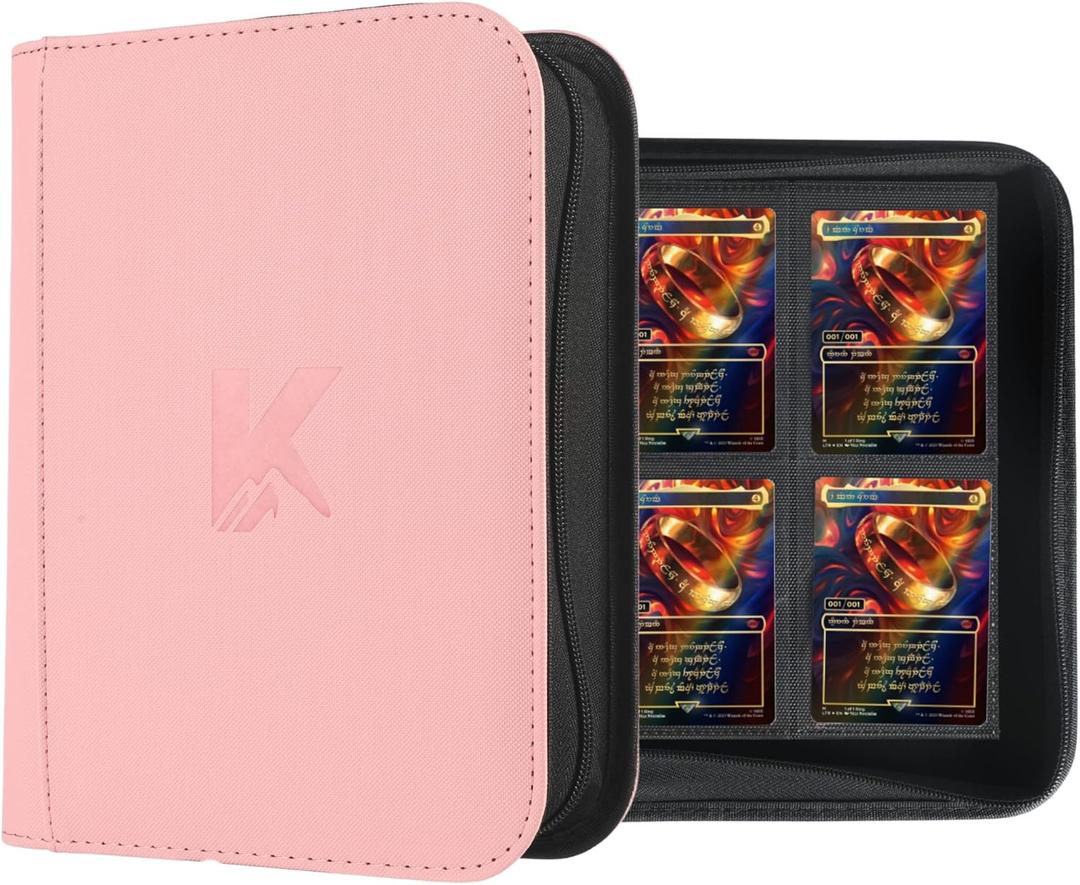 336 Card Binder, 4-Pocket Zipper Binder for Trading Cards, Side Loading Water-Resistant Album for MTG, TCG & Sports Cards (Pink)