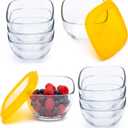 Libbey Serve It 16 Piece 2 Cup Glass Storage Bowl Container Set with Yellow Plastic Lids, 16 Fluid Ounces