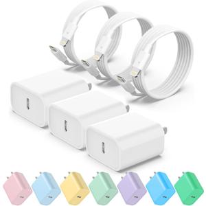 USB C Fast Charger, 3 Pack 20W USB-C Power Adapter with 3 Pack 6FT Type C to Lightning Cable for iPhone 14/13 Pro/13/12/12 Mini/12 Pro Max/11 Pro