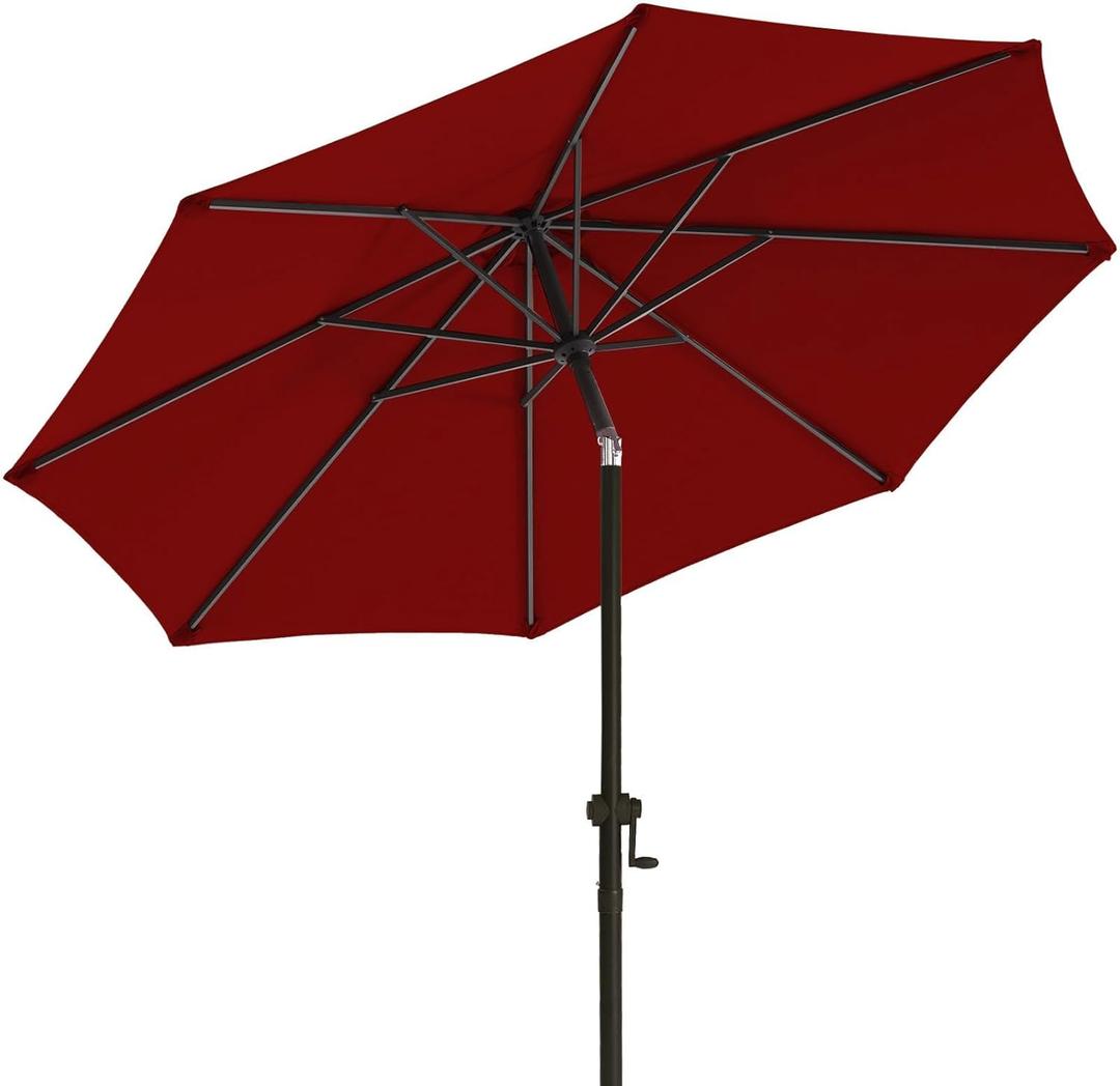 wikiwiki 9 FT Patio Umbrellas Outdoor Table Market Umbrella with Push Button Tilt/Crank, 8 Sturdy Ribs, Fade Resistant Waterproof POLYESTER DTY Canopy for Garden, Lawn, Deck, Backyard & Pool, Burgundy