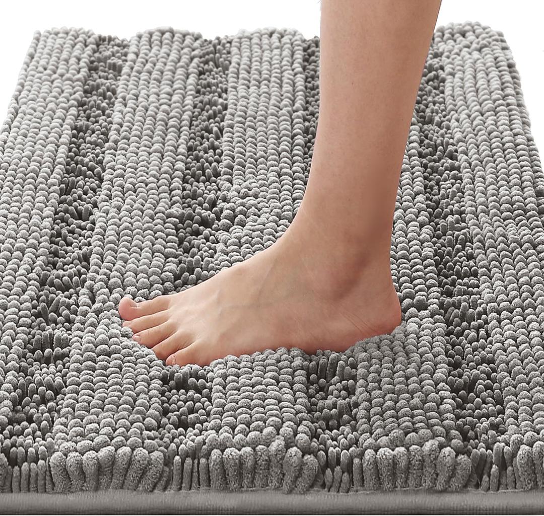 H.VERSAILTEX Bathroom Rugs Bath Rugs for Bathroom Non Slip Bath Mats Extra Thick Chenille Striped Rug 17" x 24" Absorbent Soft Shaggy Washable Dry Fast Bath Mats for Bath Room Floor - Dove 2 Packs