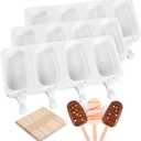 Sakolla 3 Pack Large Popsicle Molds 4 Cavities Cake Pop Silicone Molds Oval Ice Cream Cakesicle Molds for Homemade Ice Pop with 100 Wooden Sticks