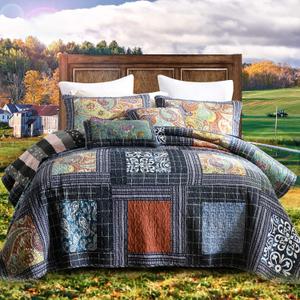 NEWLAKE Cotton Patchwork Bedspread, 3-Piece Bedding Quilt Set with Real Stitched Embroidery, Reversible Matelasse Bed Coverlet Set,Vintage Flowery Grid,King Size