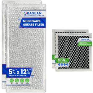 Bagean Grease Microwave Vent Filter W10208631A and Charcoal 8206230A Whirlpool Microwave Filter Replacement Combo Pack - Aluminum Mesh and Carbon Filters Refresh The Kitchen Stove Oven Air (2-Sets)
