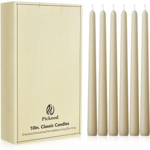 New Burning Formula Unscented Dripless 10-Inch Taper Candles Set of 12 - Ivory, for Wedding, Dinner - Smokeless, Long Burning - Hand Poured, Colored Tall Candlesticks - Marfil