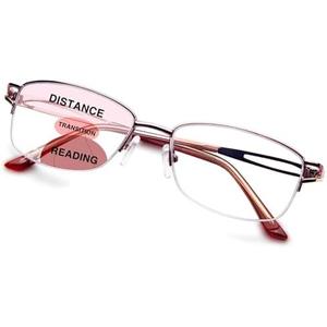 LianSan Metal Zero Top Progressive Multifocus Reading Glasses - for Women Half-Rim Blue Light Blocking Readers Clear Top Pink 2.50
