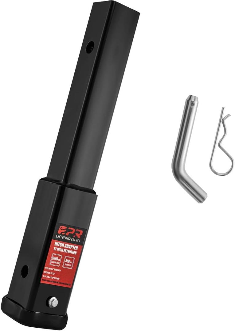 OPENROAD Trailer Hitch Extension12 inch Hitch Extender Length for 2-inch Receiver Tube Extender,5000lbs GTW,500 lbs TW,Includes 5/8'' Hitch Pin