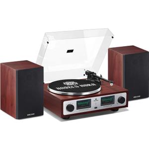 ANGELS HORN Bluetooth Turntable with Speakers, Vinyl Record Player System with AT-3600L, Built-in Phono Preamp, Belt Drive 2-Speed, Adjustable Counterweight, Pitch Control Hi-Fi Record Player System