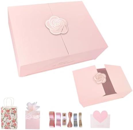 Elegant Small Pink Gift Box for Women with Lid & Accessories - Reusable Magnetic Closure Gift Presentation Set, Romantic and Beautiful Ready-to-Gift Box