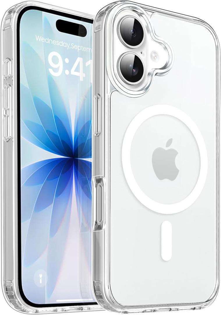 CACOE Magnetic Case for iPhone 17 6.3 inch-Compatible with MagSafe & Magnetic Car Phone Mount,Not Yellowing Anti-Scratch (Clear)