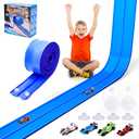 FUTESI Flexible Race Car Track for Kids 15 Ft Flex Tracks Starter Set Compatible with Diecast 1/64th Cars Portable Rolls Up Race Tracks with Strong Suction Cups Birthday Gifts for Boys Girls Ages 3+ (Blue)