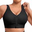 FeelinGirl Zip Front Closure Bras for Women No Underwire Compression Post Surgery Bra with Wide Adjustable Straps (Small, Black)