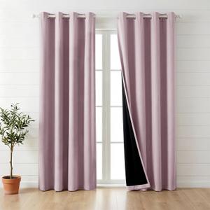 100% Blackout Curtains for Bedroom 72 Inch,2 Panels,Dark Pink | Faux Linen Cutains for Bedroom,Thermal Insulated Grommet Window Drapes,Blackout Curtains with Black Back,52 x 72 in,2 Panels