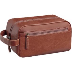 Travel Toiletry Bag for Men and Women, Travel Shaving Dopp Kit Water-resistant Bathroom Toiletries Organizer PU Leather Cosmetic Bags (Brown)