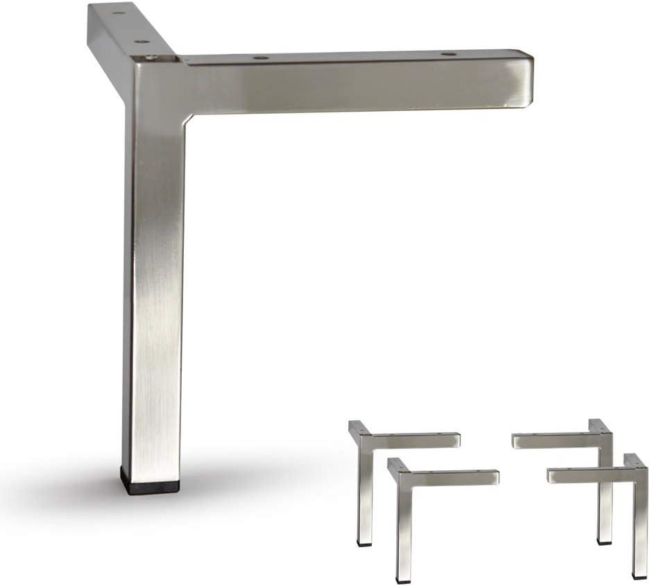 Set of 4 Modern Square Metal Tube Furniture Legs - Sleek Metal Design, Durable and Stylish (6-3/4"H Brushed Nickel)