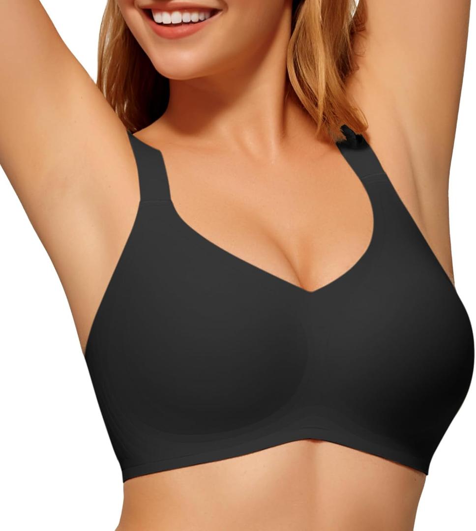 Wireless Bras for Women No Underwire Full Coverage Push Up Bra Support Plus Size Bras for Older Women Bralettes (X-Large, Black)