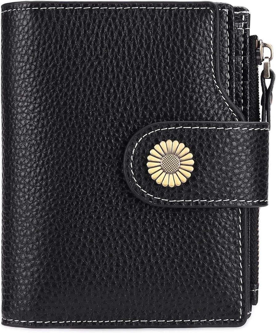 Falan Mule Wallet for Women - Genuine Leather, Compact, RFID Blocking, Bifold Wallet (Elegant Black)