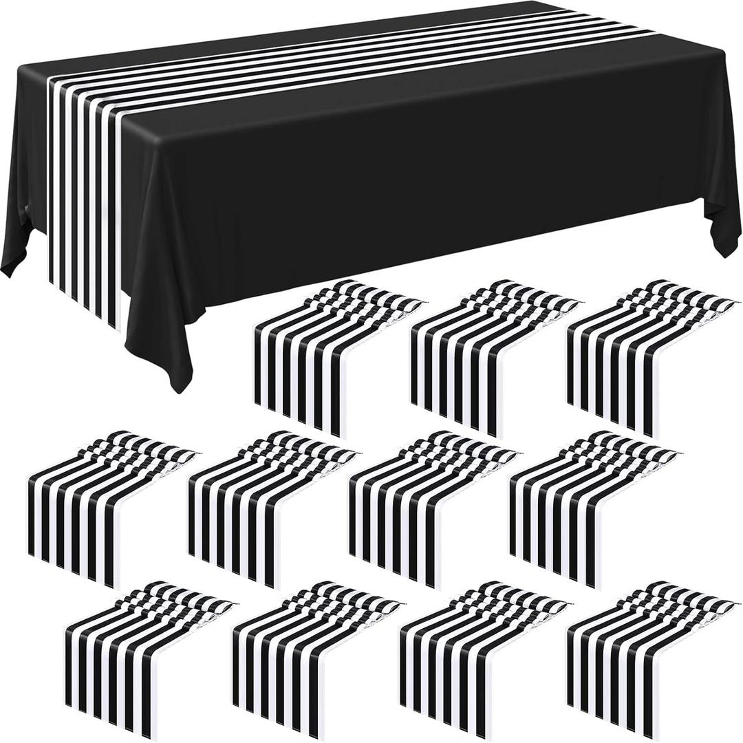 Striped Table Runner Polyester Decor Striped Design Modern Table Runner Elegant Decor for Indoor Events Family Dinner Outdoor Banquet Parties Celebrations, Black, White(12,12 x 108 Inches)