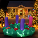 6ft Outdoor Large Inflatable Advent Wreath Blow up Decor with 4 Candles & LED Lights, Pre Filled Sandbags & Blower for Christmas Yard, Church, Lawn Decoration