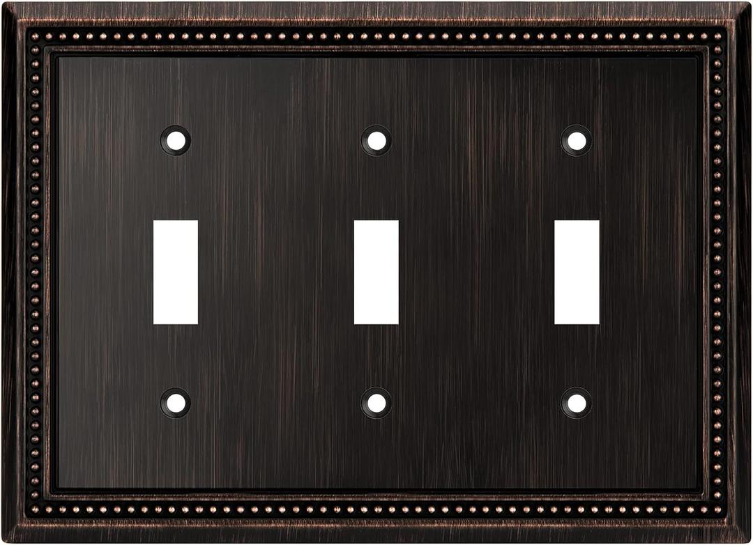 Henne Bery Sunken Pearls Heavy Duty Decorative Wall Plate Switch Plate Outlet Cover (Triple Toggle, Aged Bronze)