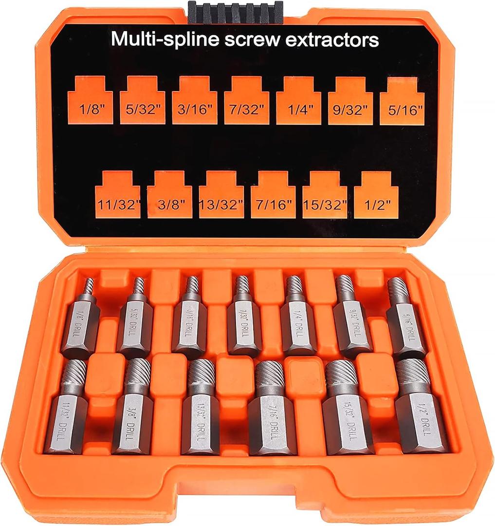 XEWEA 13Pcs Screw Extractor Set Multi-Spline Easy Out Bolt Extractor Kit, Chrome Molybdenum Alloy Steel Hex Head Bolt Remover Tool for Broken Stripped Rusted Bolts Screws Nuts