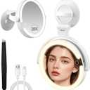 Magnifying Mirror with Light 20X, LED Bathroom Mirror with 3 Lighting Modes, Rotation Wall Mounted Makeup Mirror, Rechargeable Mirror with Lights and Suction Cup, for Home, Bathroom, Travel