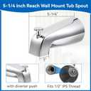 Dreyoo 5 1/4 Inch Bathroom Tub Spout Compatible with Westbrass E531D-1F-62, Fits Wall Front Mount Tub Spout with Shower Diverter 1/2'' IPS Inside Thread Bathtub Faucet (Chrome)