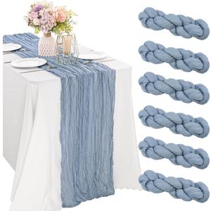 6 Pieces Dusty Blue Easter Spring 10FT Cheesecloth Table Runner Boho Gauze Fabric Table Runner Rustic Sheer Runner for Wedding Birthday Baby Shower Party Boho Table DecorationDusty Blue