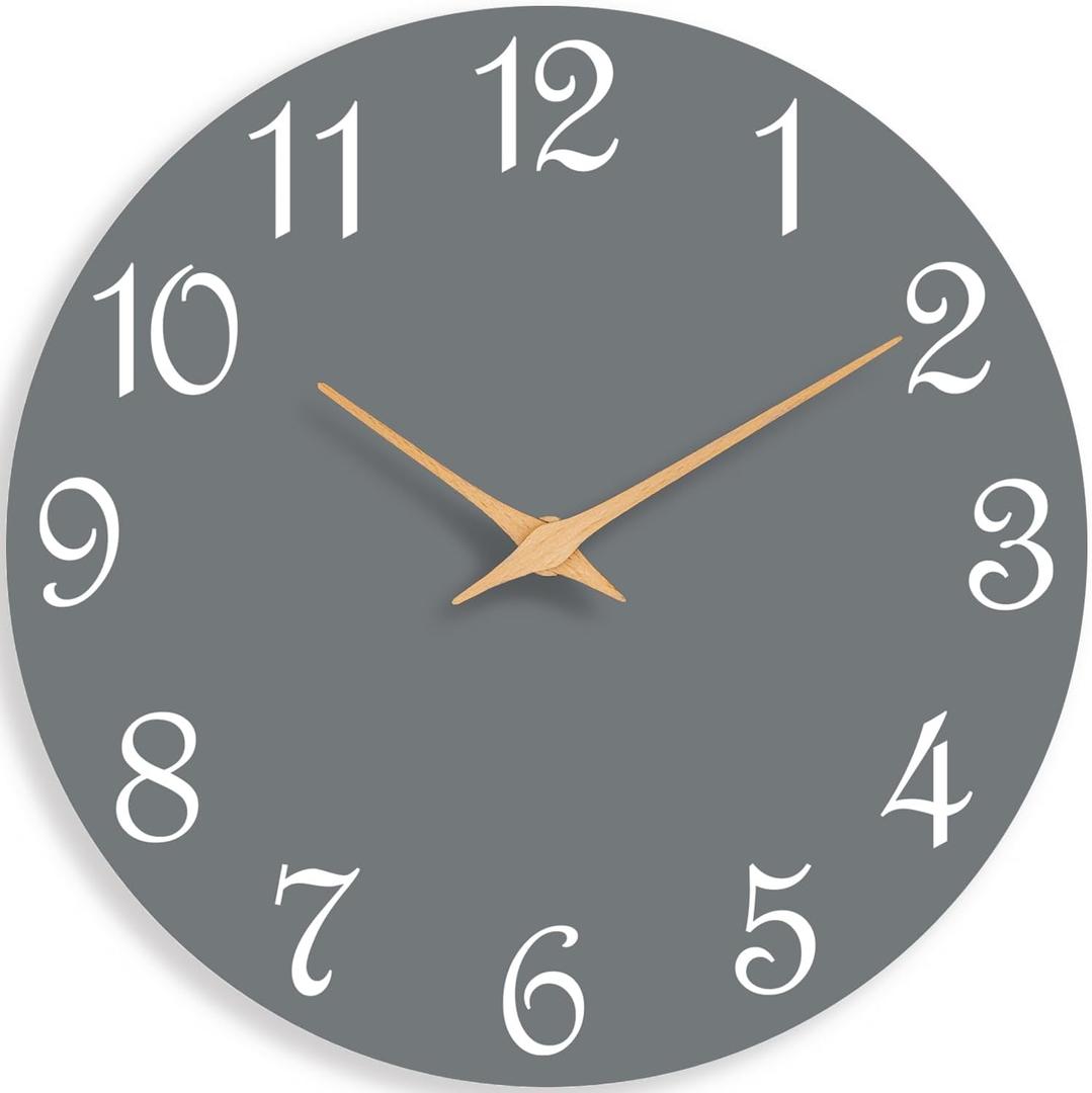 Roymnie Wall Clock 12 Inch, Modern Wall Clocks Battery Operated, Silent Non Ticking Clock Decorative for Living Room, Office, Bedroom, Home, School (Gray)
