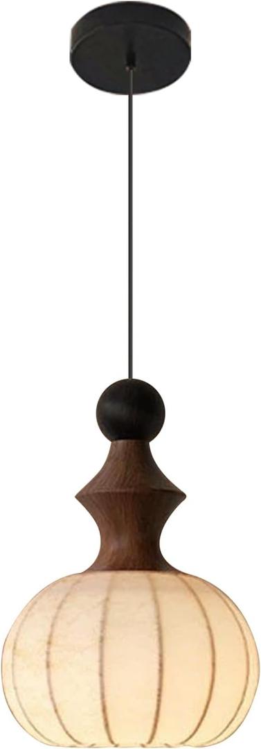 KCO Lighting White Fabric Lantern Pendant Light Japanese Silk Ceiling Light Farmhouse Black Pendant Kitchen Light Small Round Hanging Light Fixture Modern Dining Room Chandelier