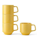 Stackable Coffee Mugs Set: 13 oz Ceramic Stacking Cups for Cappuccino Latte Tea - Microwave Safe Mug for Home & Office - 4 PCS, Yellow