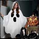 Ghost Costume White Poncho Cloak Boo Cape for Halloween Spooky Party Decoration (White)