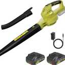 Leaf Blower Cordless, 20V Electric Blower with 2 X 2.0Ah Batteries and Fast Charger, 3 Speed Control, Handheld Lightweight Blower for Patio, Garden Cleaning, Dust, etcLemon Green