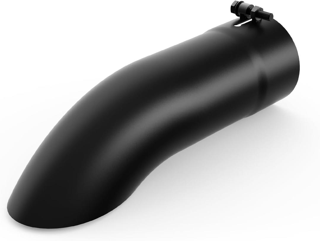 LCGP Turn Down Exhaust Tip 3.5" Inlet, 3.5" Inside Diameter Inlet, 12’’ Length Stainless Steel Bolt-On Exhaust Pipe Black Powder Coated Stainless Steel