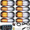 LINKITOM 8pcs Ultra Slim Sync Feature Car Truck Surface Mount Emergency Hazard Warning Strobe light with Strobe Controller and Wiring Harness (Amber & White)