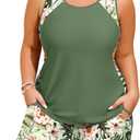 HUSKARY Plus Size Two Piece Tankini Swimsuit for Women 2026 Tummy Control Full Coverage Bathing Suits with Swim Shorts Pocket (Flower05, 20 Plus )