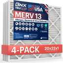 BNX TruFilter 20x22x1 Air Filter MERV 13 (4-Pack) - MADE IN USA - Electrostatic Pleated Air Conditioner HVAC AC Furnace Filters for Allergies, Pollen, Mold, Bacteria, Smoke, Allergen, MPR 1900 FPR 10