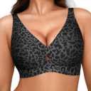 Popilush Push Up Bra No Underwire Wireless Seamless Bralettes with Support Comfortable Minimizer Bras for Women (Large, Leopard Black)