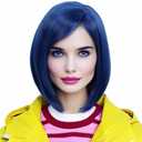 Linfairy Women's Short Blue Bob Wig With Bangs Halloween Costume Cosplay Wig