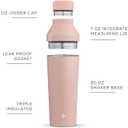 JoyJolt Triple Insulated Cocktail/Protein Shaker Bottle. 20oz Shaker Cup with Alcohol Measure Lid and Jigger Cap. 12hr Ice Cold Bottle for Protein Mixes, Shake or Smoothie, Metal Mixer