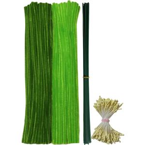 Harmoso 200pcs Green Pipe Cleaners Bulk - Flower Stamens, Leaves, and Stems for Crafting Realistic Handmade Flowers with Pipe Cleaners (12 x 0.24 inches)