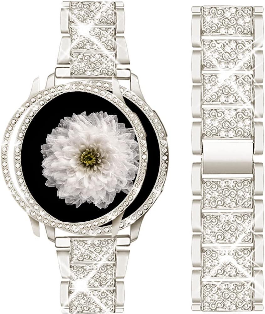 Mosonio Compatible with Samsung Galaxy Watch with Protective Cover Case, Bling Metal Galaxy Watch Band for Women, Size: Galaxy Watch FE/5/4 40mm