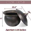 Metal Garden Hose Storage Pot, Vintage Copper Finish Hose Holder with Lid, Heavy-Duty Outdoor Water Hose Container for Patio/Yard/Lawn Decor, 15.25 x 15.25 x 13.5 inches