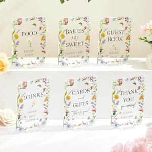 gisgfim 6 Pcs Baby in Bloom Baby Shower Table Decorations Wildflowers Acrylic Sign Floral Thank You Sign Centerpieces with Stand Wedding Birthday Party Decor Favors for Guests Gift 5 x 7in